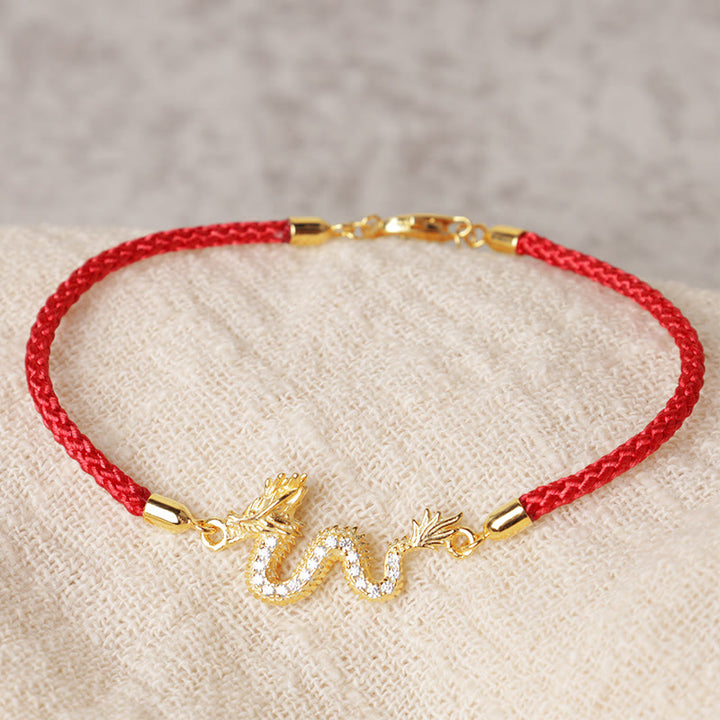 Pulsera de cadena de cuerda roja de la suerte del dragón dorado del Año del Dragón de Plata de Ley 925 con Buddha Stones - image 2