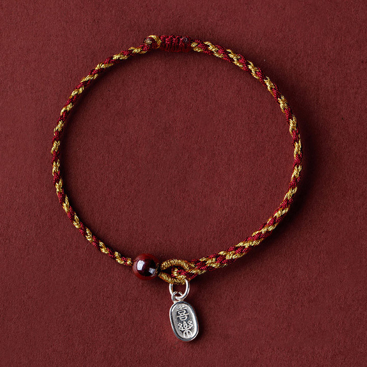 Pulsera trenzada con dije de paz y alegría de loto de cuerda de oro rojo hecha a mano con Buddha Stones