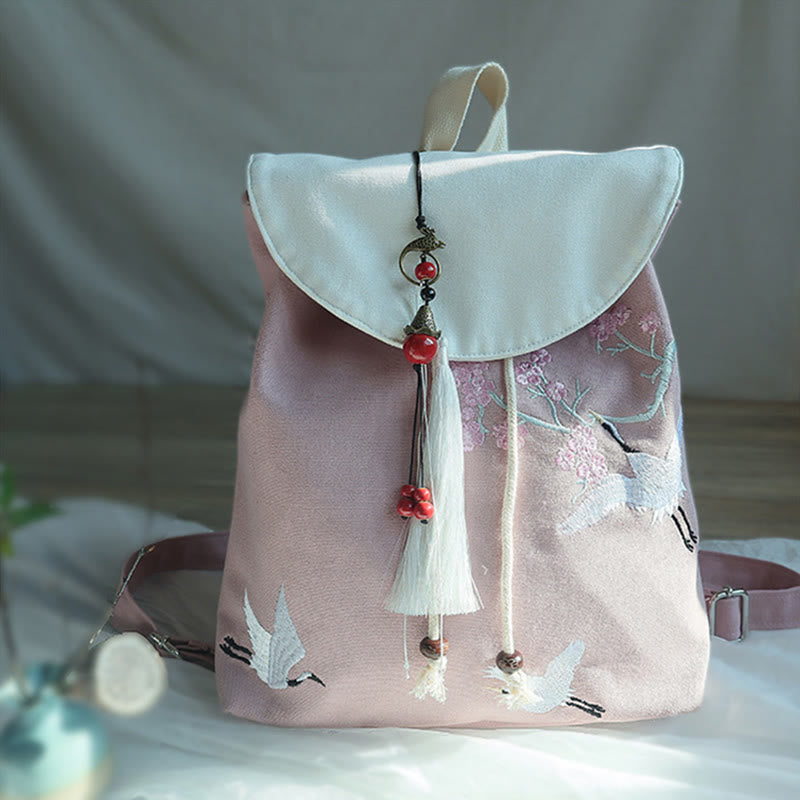 Mochila de lona de gran capacidad bordada hecha a mano con Buddha Stones
