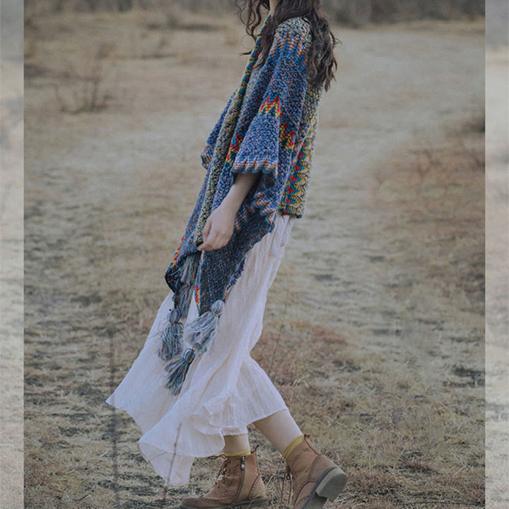 Mantón tibetano de Buddha Stones, capa de punto suave y cálida, bufanda tibetana con borlas de invierno - image 10