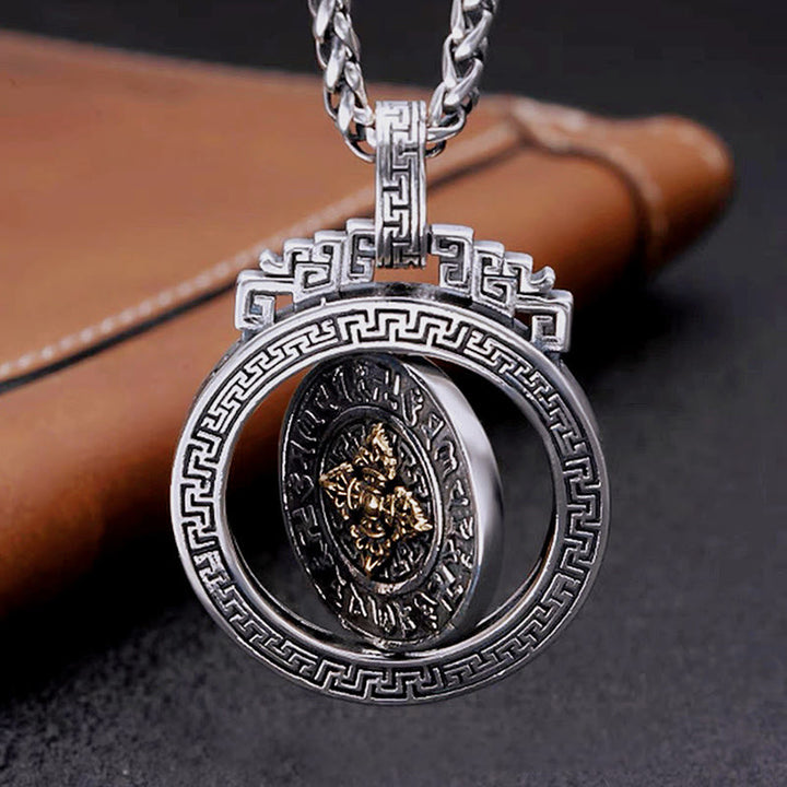 Colgante de collar de paz de pureza giratoria con Buddha Stones tibetanas Om Mani Padme Hum doble Dorje Vajra