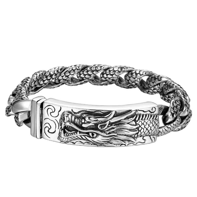Pulsera de protección grabada con patrón de escala de dragón retro de Buddha Stones