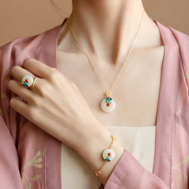 Buddha Stones, monedas de cobre de Jade, nubes propicias, collar de prosperidad, colgante, pulsera, anillo, pendientes