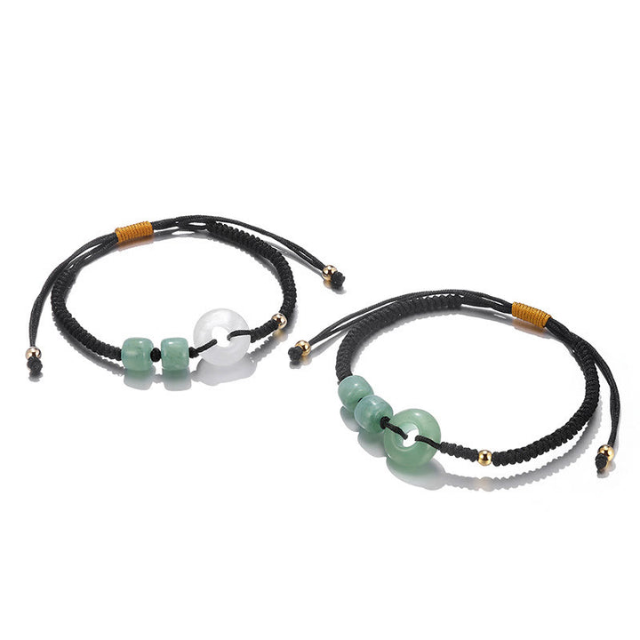 Buddha Stones, 2 uds., aventurina verde, Jade blanco, hebilla de la paz, pulsera trenzada para pareja de la suerte