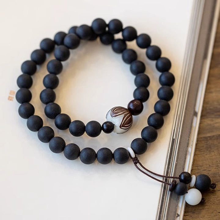 Pulsera curativa de loto Bodhi de ciprés tibetano de doble capa con Buddha Stones