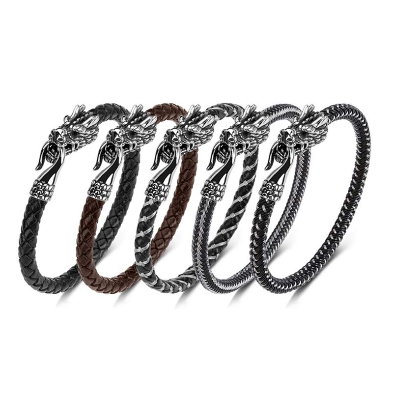 Pulsera de la suerte con protección de acero titanio y dragón de Buddha Stones - image 19