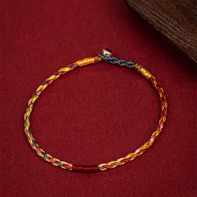 Pulsera hecha a mano con Buddha Stones, hilo de cinco colores, suerte, pareja, niño y adulto