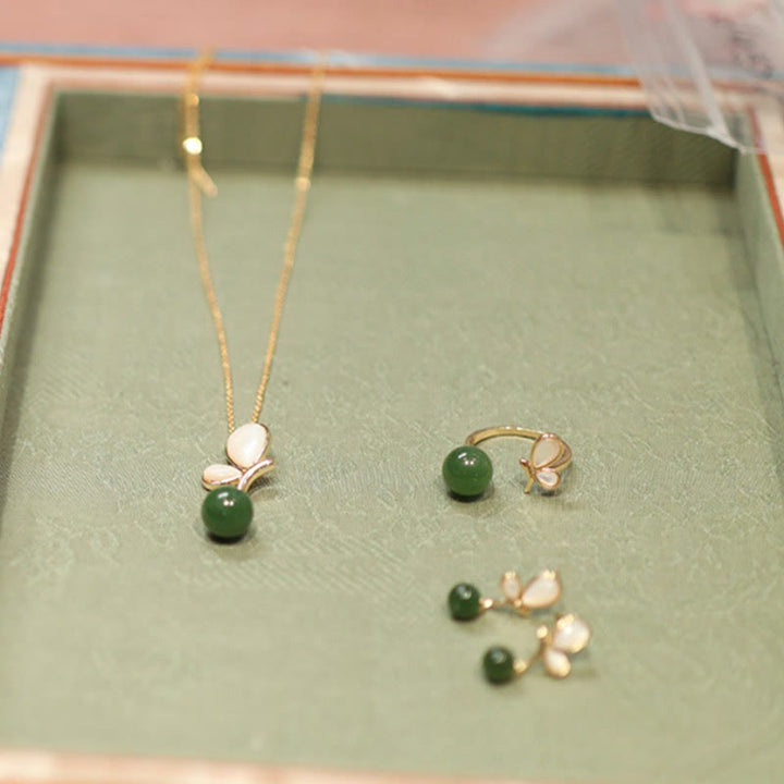 Buddha Stones, mariposa Natural, piedra Tridacna, Jade cian, chapado en cobre, collar tranquilo, colgante, anillo, pendientes