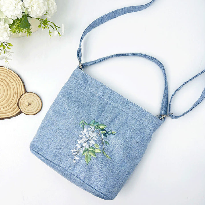 Buddha Stones, glicina, ciruela, loto, flor de cerezo, algodón, lino, lona, bolso cruzado, bolso de hombro