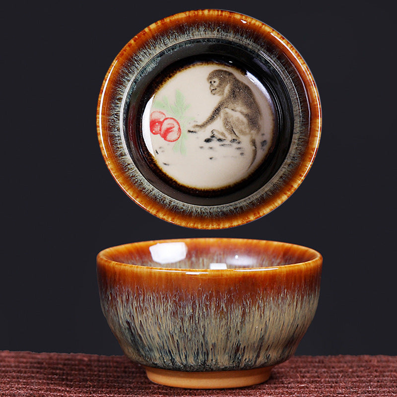 Taza de té de cerámica con diseño del zodíaco chino, 12 Buddha Stones, Kung Fu Jian, taza de té chino Zhan, 73ml