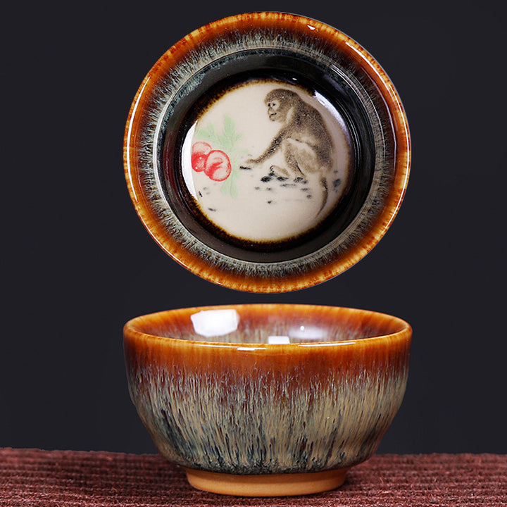 Taza de té de cerámica con diseño del zodíaco chino, 12 Buddha Stones, Kung Fu Jian, taza de té chino Zhan, 73ml