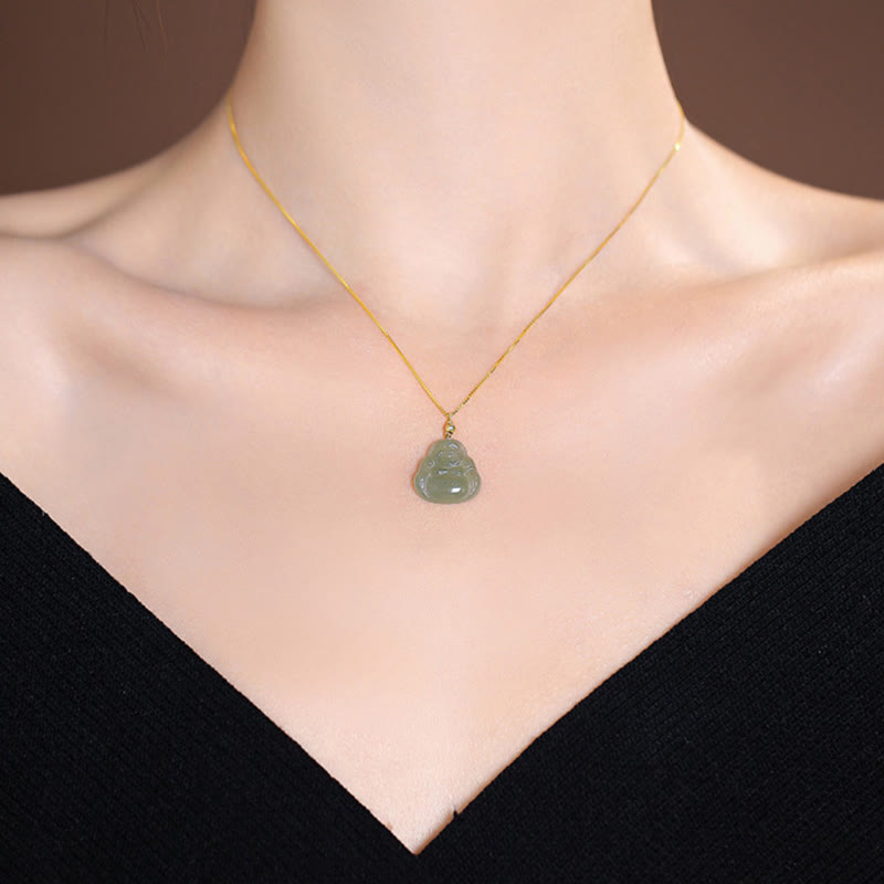 Collar con colgante de mariposa de Buda sonriente de la suerte, Jade cian Natural de Plata de Ley 925 - image 4