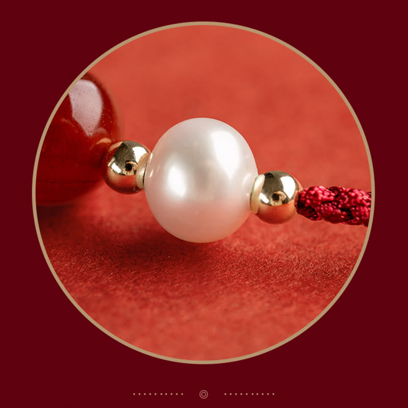 Pulsera trenzada de hilo rojo con perlas de ágata y carácter de buena fortuna de plata de ley 925 con Buddha Stones