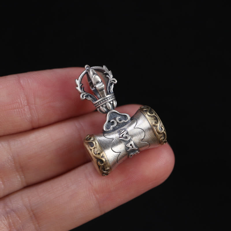 Buddha Stones Tíbet, Plata de Ley 925, Om Mani Padme Hum Dorje Bell Vajra, colgante con iluminación grabada, decoración colgante