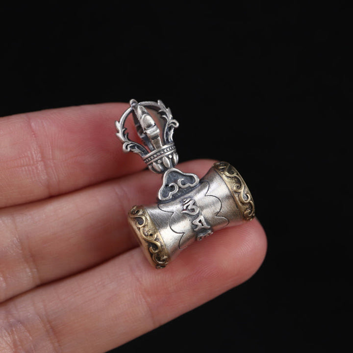 Buddha Stones Tíbet, Plata de Ley 925, Om Mani Padme Hum Dorje Bell Vajra, colgante con iluminación grabada, decoración colgante