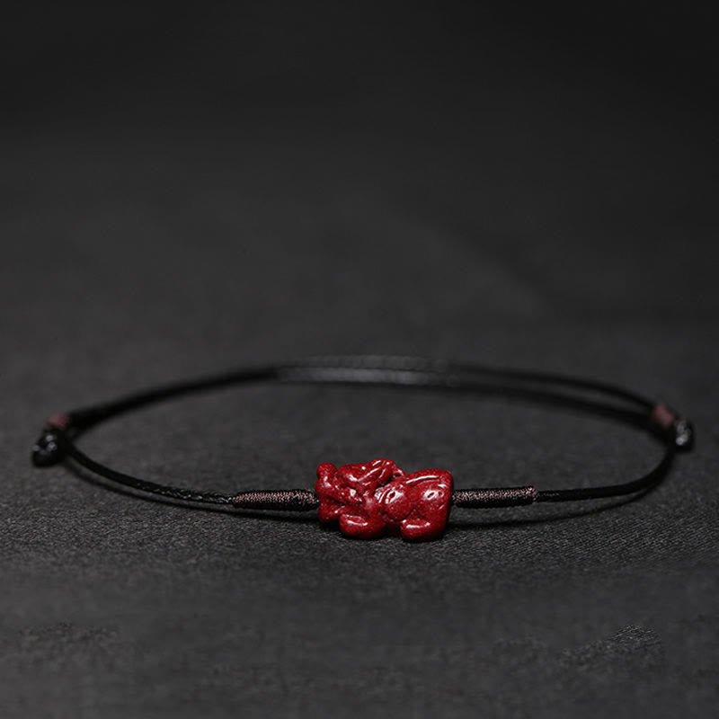 Pulsera trenzada hecha a mano con Buddha Stones, flor de ciruelo, trébol de cuatro hojas, PiXiu, loto, pez Koi, cinabrio