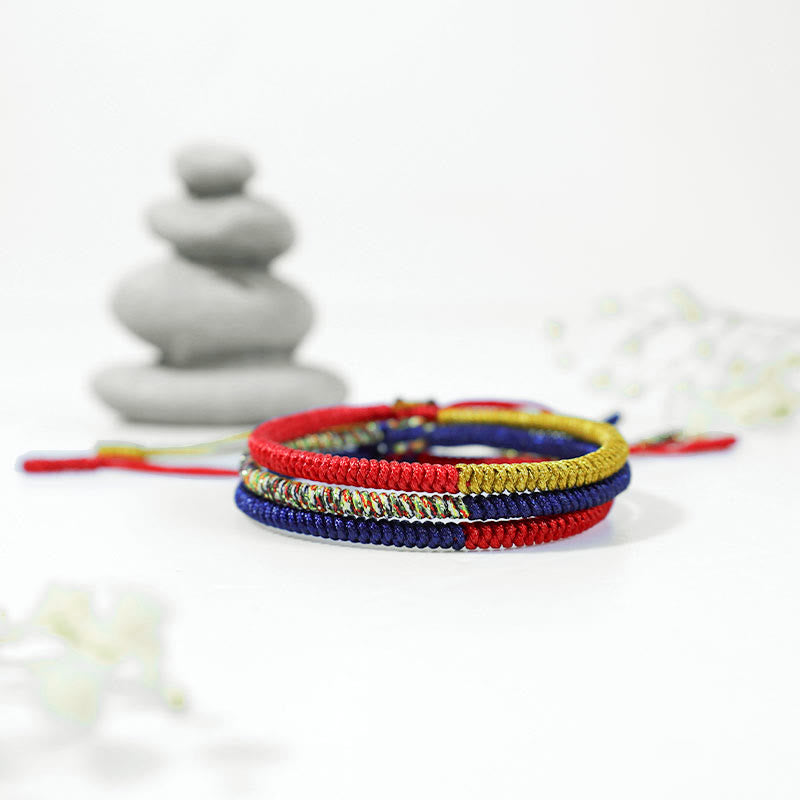 Pulsera de hilo de dos colores trenzada con protección de la fe, nudo King Kong multicolor hecho a mano con Buddha Stones del Tíbet