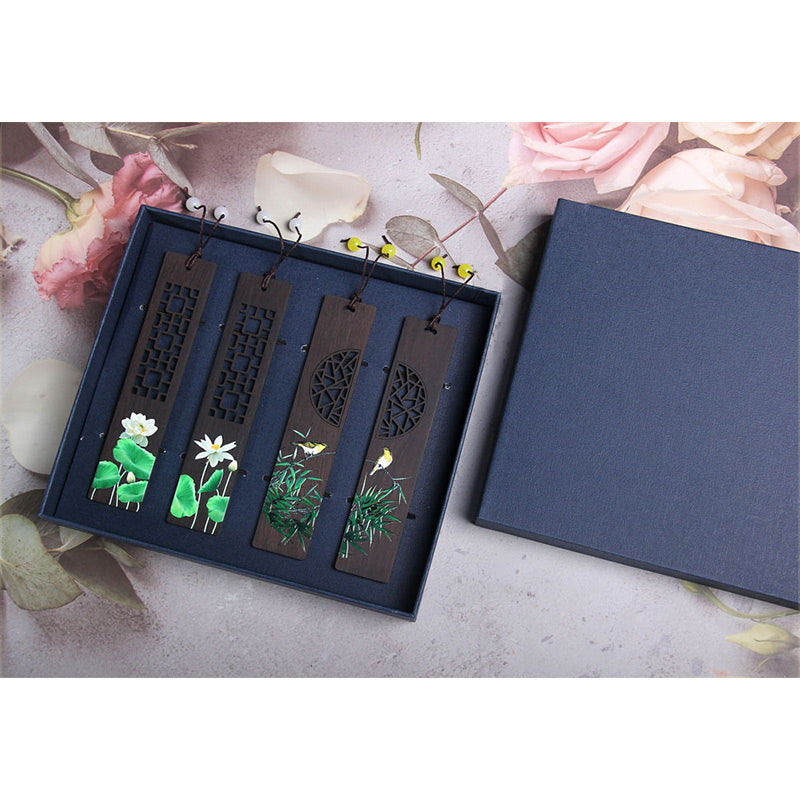 Marcadores de madera de ébano Oriole de bambú de loto verde con Buddha Stones con caja de regalo