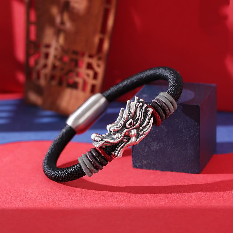 Pulsera trenzada hecha a mano para niños y adultos con diseño de dragón de plata de ley 999 con Buddha Stones