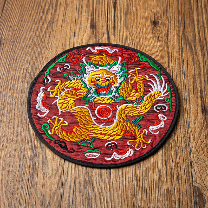 Tapete para taza de Bordado de dragón con Buddha Stones, posavasos para taza de té, tapete para té de Kung Fu
