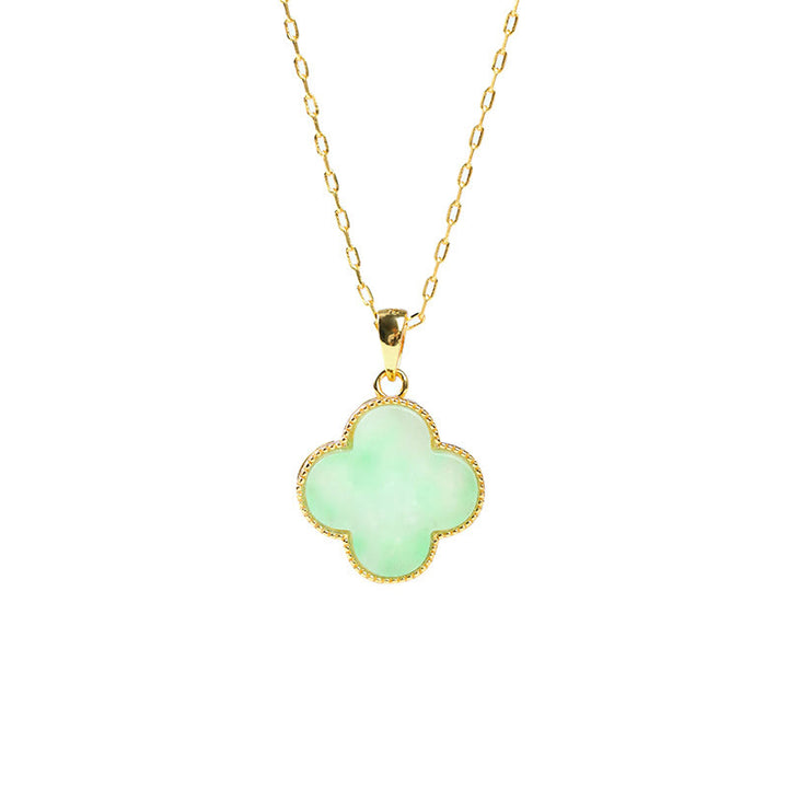 Colgante de collar de suerte con patrón de jade de trébol de cuatro hojas con piedras de Buddha Stones