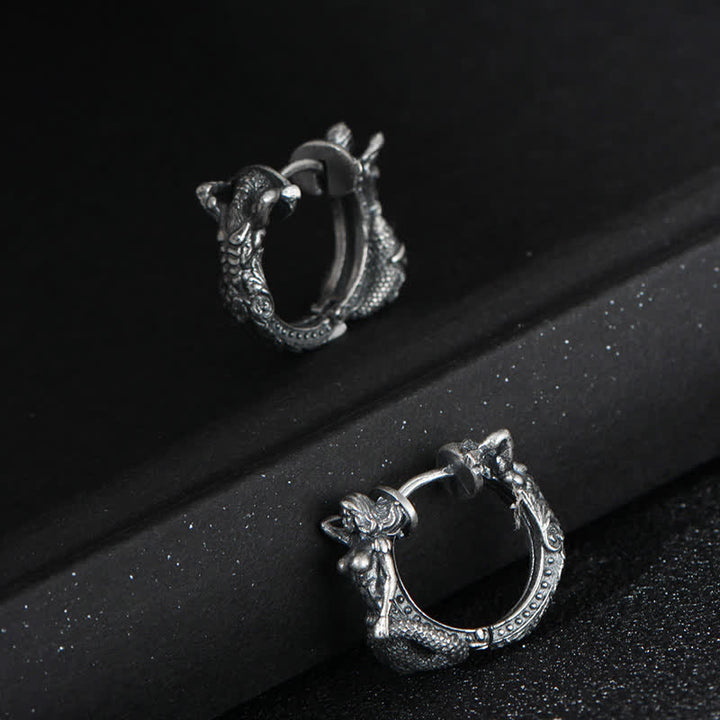 Pendientes de aro con diseño de dragón y Buddha Stones en plata de ley 925 - image 5