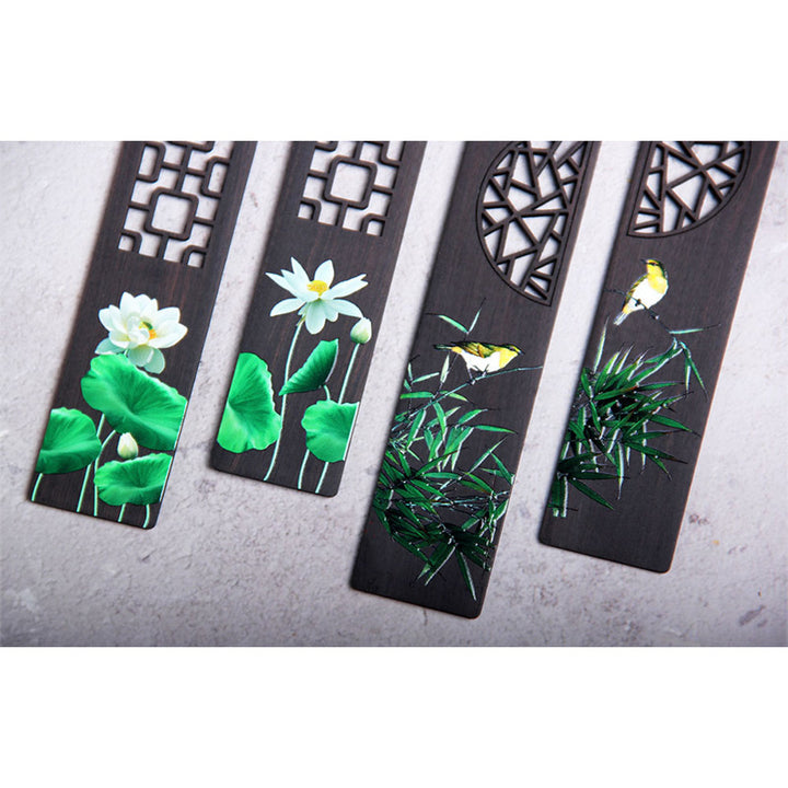 Marcadores de madera de ébano Oriole de bambú de loto verde con Buddha Stones con caja de regalo