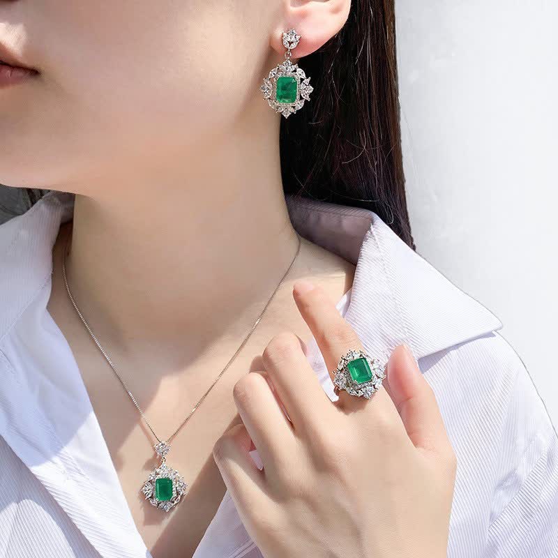 Buddha Stones Cristal Esmeralda Corindón Rojo Confianza Coraje Anillo Pendientes Collar Colgante