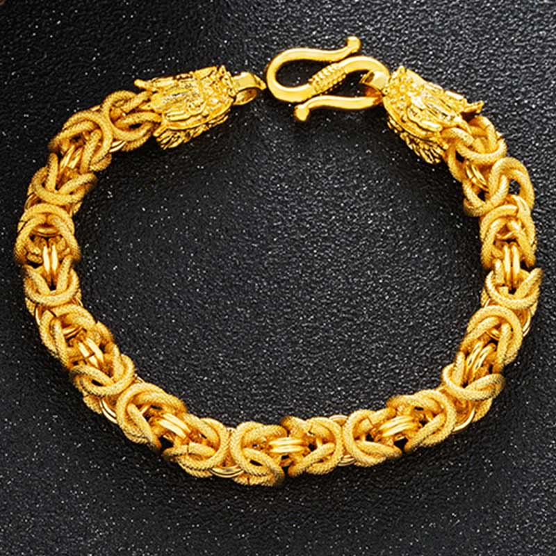 Pulsera de protección de dragón de doble cabeza chapada en oro de 24 quilates con Buddha Stones