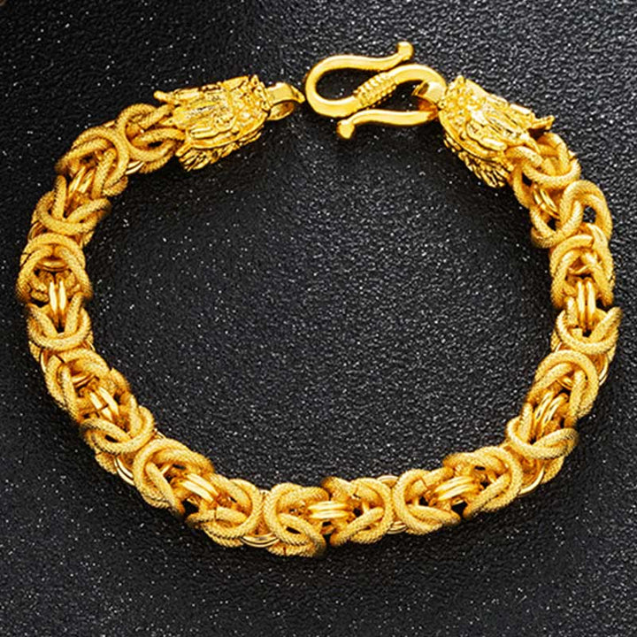 Pulsera de protección de dragón de doble cabeza chapada en oro de 24 quilates con Buddha Stones