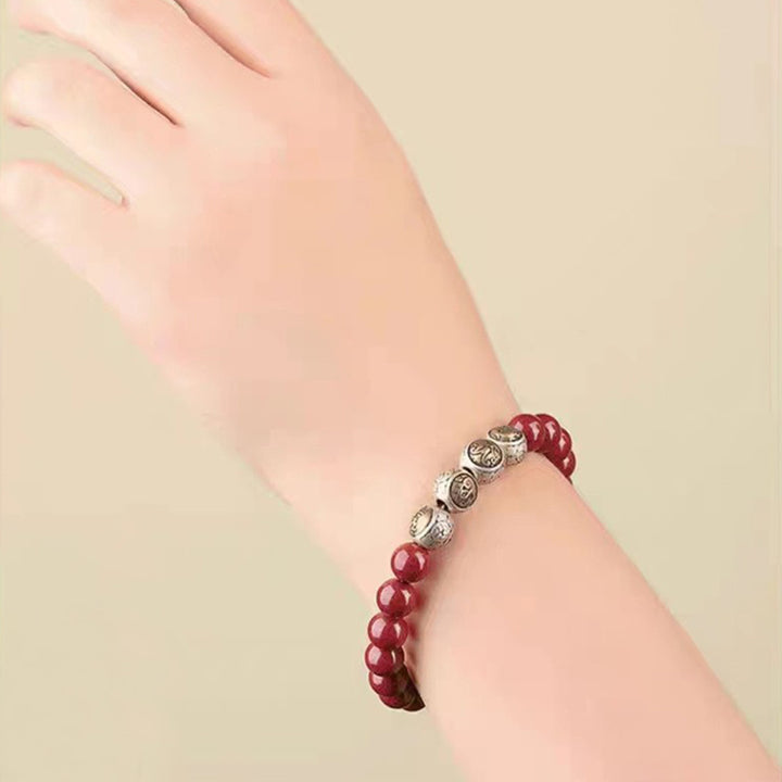 Pulsera de bendición de las cuatro bestias con cinabrio natural de plata de ley 925 con Buddha Stones