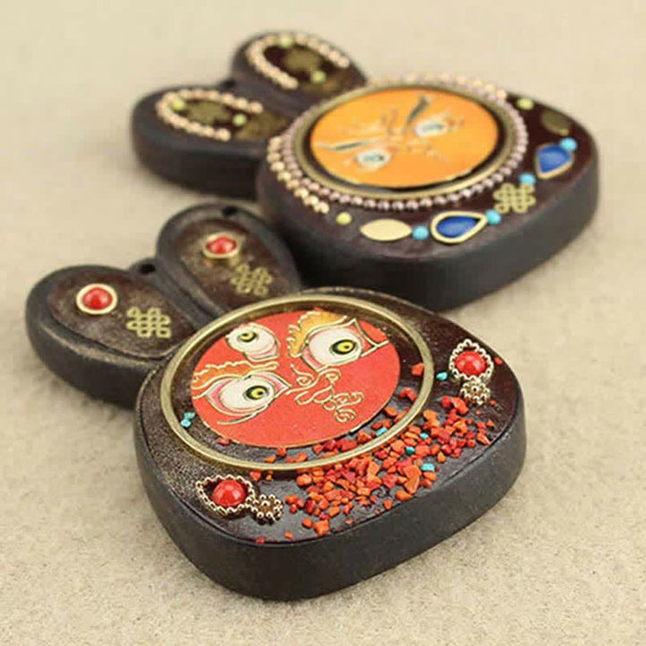 Colgante de collar Thangka de cinco dioses de la riqueza de ébano del Tíbet