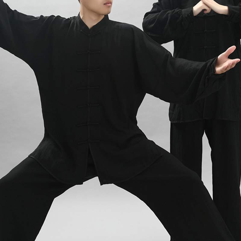 Conjunto de ropa unisex con bordado de Buddha Stones para meditación, oración zen, práctica espiritual de tai chi y qigong - Manga larga negra - US14, UK/AU18, EU46 (3XL) - image 7