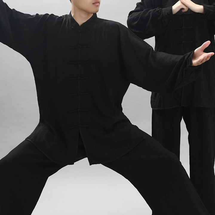 Conjunto de ropa unisex con bordado de Buddha Stones para meditación, oración zen, práctica espiritual de tai chi y qigong - Manga larga negra - US14, UK/AU18, EU46 (3XL) - image 7