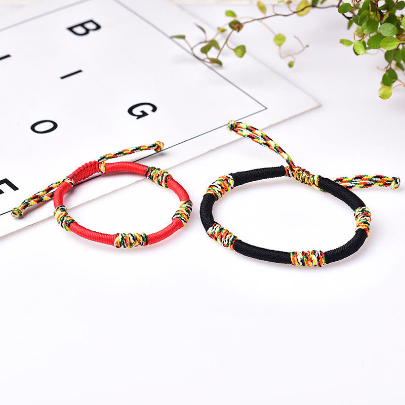 Pulsera de cuerda trenzada de protección de la suerte con nudo King Kong colorido hecho a mano tibetano con Buddha Stones