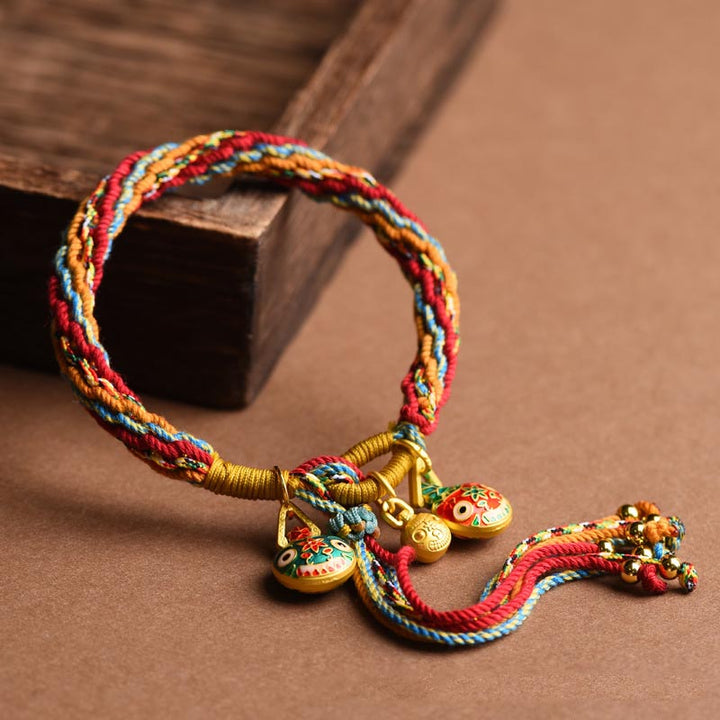 Pulsera de cuerda colorida trenzada con nudo de reencarnación de la familia de la bestia tragadora de oro con Buddha Stones