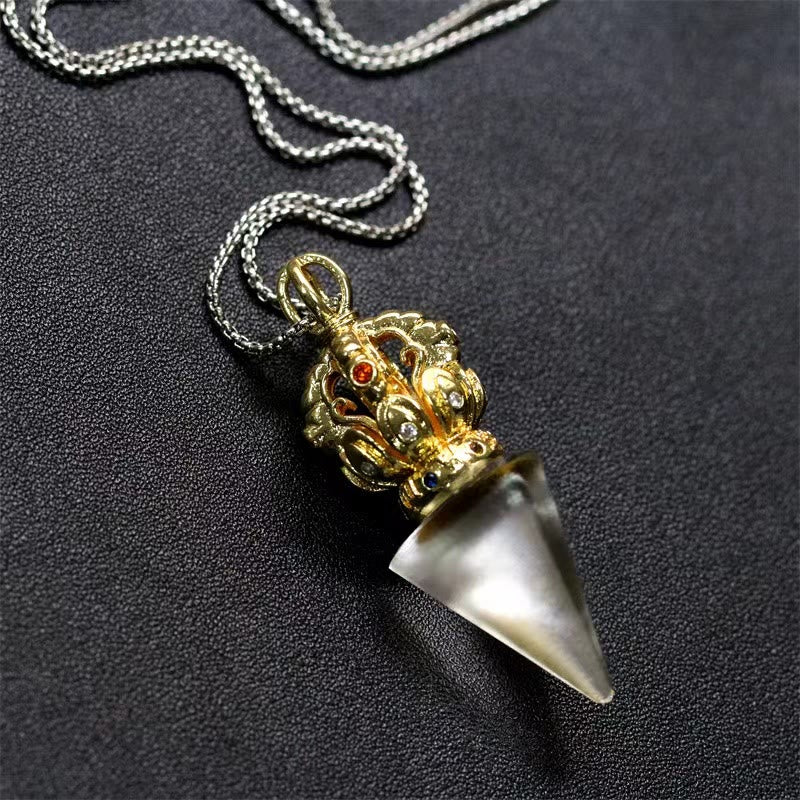 Buddha Stones tibetano Dorje Vajra 4 puntas Lotus Liuli cristal fuerza collar colgante