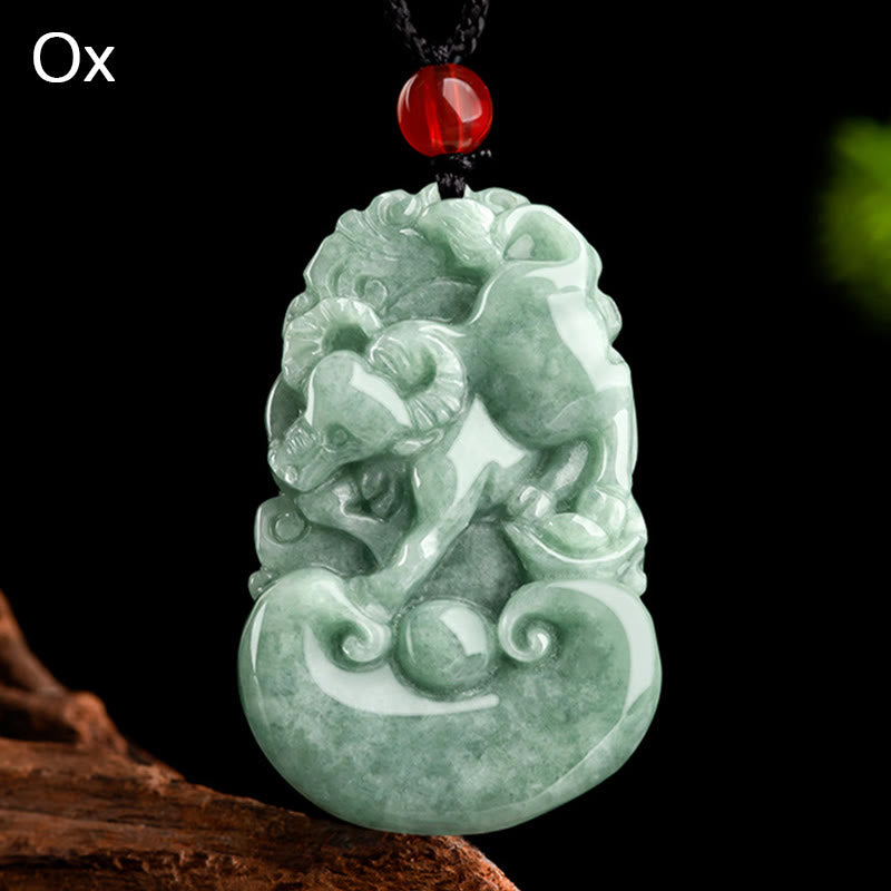 Buddha Stones Jade verde natural 12 Zodíaco chino Suerte Prosperidad Collar Colgante - Buey - image 11