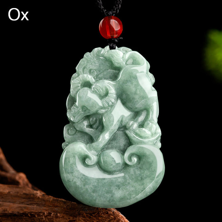 Buddha Stones Jade verde natural 12 Zodíaco chino Suerte Prosperidad Collar Colgante - Buey - image 11