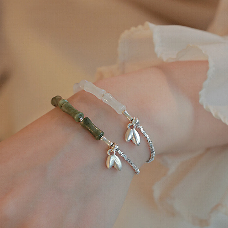 Pulsera de la suerte con diseño de bambú y peridoto de plata de ley 925 con Buddha Stones