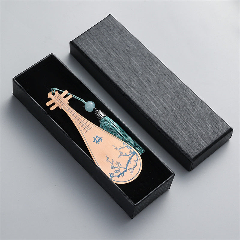 Buddha Stones instrumentos musicales clásicos Pipa Guzheng Guqin Ruan marcapáginas de Metal borla con caja de regalo