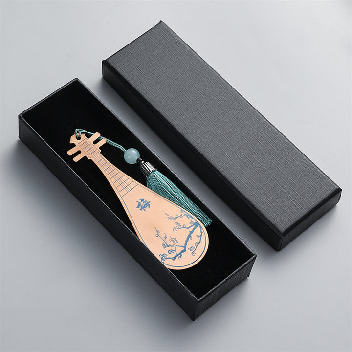 Buddha Stones instrumentos musicales clásicos Pipa Guzheng Guqin Ruan marcapáginas de Metal borla con caja de regalo