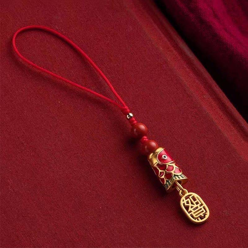 Buddha Stones, pez Koi, cinabrio que atrae la riqueza, deseo Ruyi, amuleto de suerte, decoración colgante para teléfono