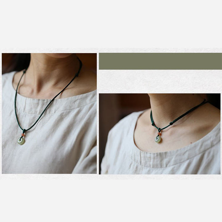 Colgante de collar de cadena de abundancia de loto con hebilla de paz de Jade redondo Natural - image 4
