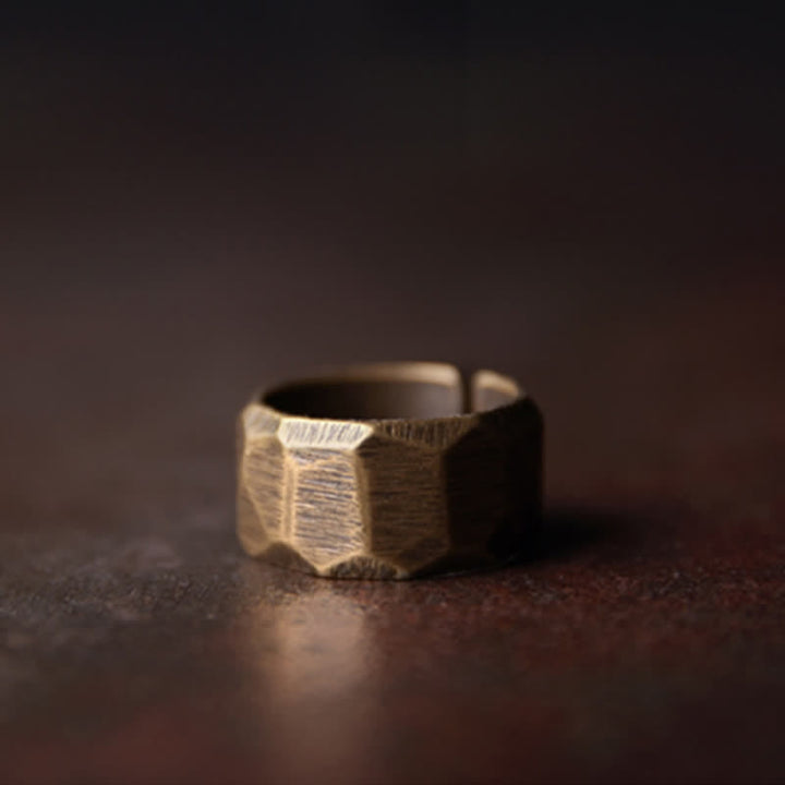 Anillo de riqueza de cobre de diseño simple tibetano con Buddha Stones
