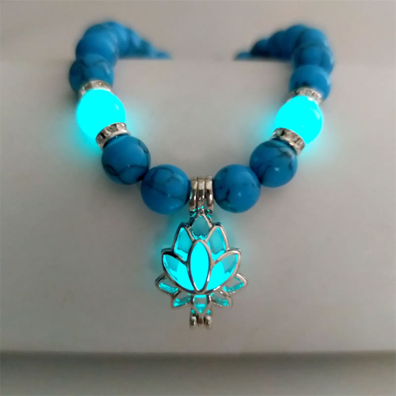 Pulsera de protección de loto con cuentas luminosas de piedra brillante turquesa tibetana de Buddha Stones