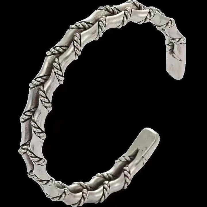 Brazalete de pulsera de la suerte con patrón de bambú de doble capa Vintage de Buddha Stones