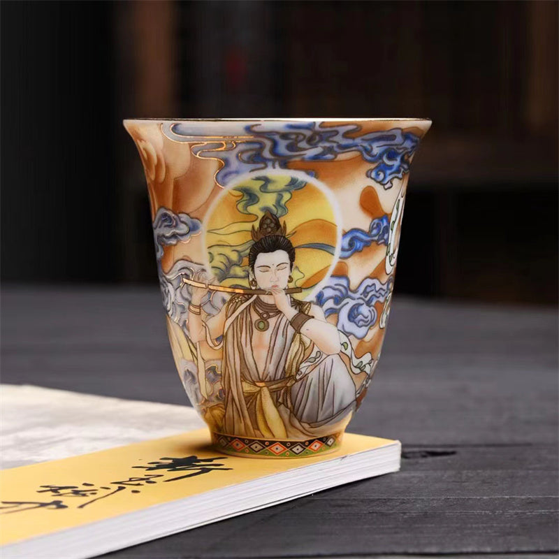 Taza de té de Kung Fu con Buddha Stones, Color Dunhuang, Apsaras voladoras