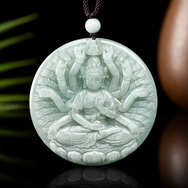 Colgante de collar de cadena con bendición de jade de Avalokitesvara Kwan Yin de mil manos - image 6