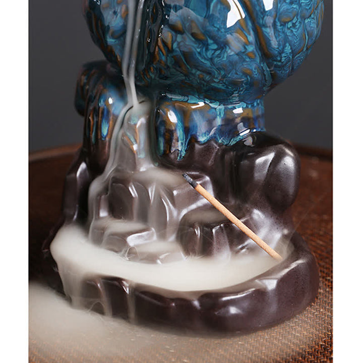 Quemador de incienso curativo para meditación, fuente de humo de reflujo de cerámica, búho bonito, decoración